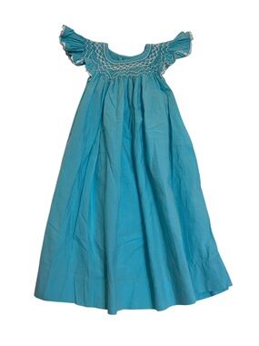 Light Aqua Smocked Flutter-Sleeve Kids Dress
